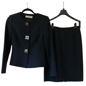 Tahari Arthur S. Levine Skirt Suit Set Size 2 Dark Navy